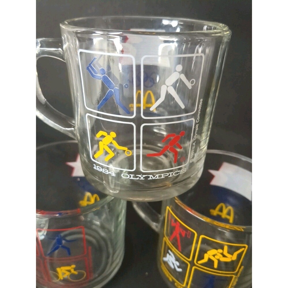 4 Vintage 1984 McDonalds Olympic Glass Coffee Mugs  Los Angeles -  All Different - Picture 4 of 16